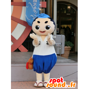 Asian mascotte donna in abito bianco e blu - MASFR25322 - Yuru-Chara mascotte giapponese