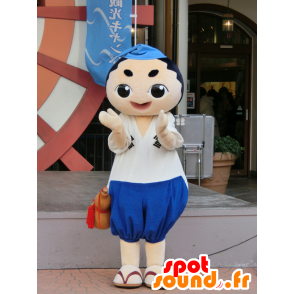 Asian mascotte donna in abito bianco e blu - MASFR25322 - Yuru-Chara mascotte giapponese