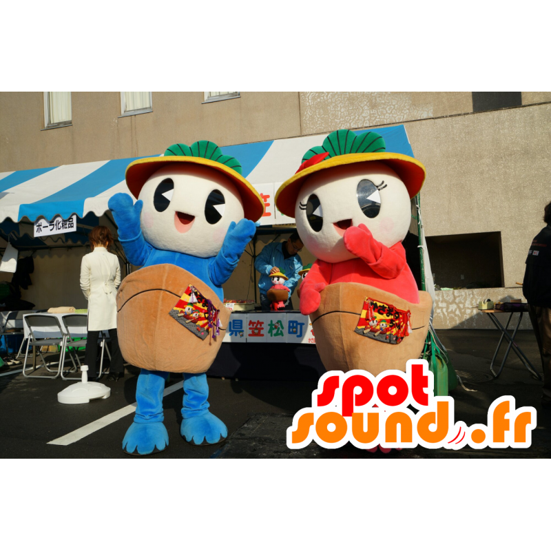 2 mascots Kasamaru Kun and Kasamaru chan, boats - MASFR25323 - Yuru-Chara Japanese mascots