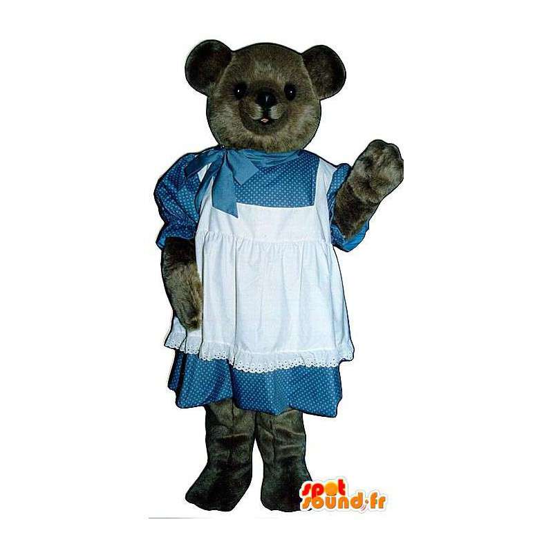 Bruine beer mascotte donker blauwe en witte jurk - MASFR006763 - Bear Mascot