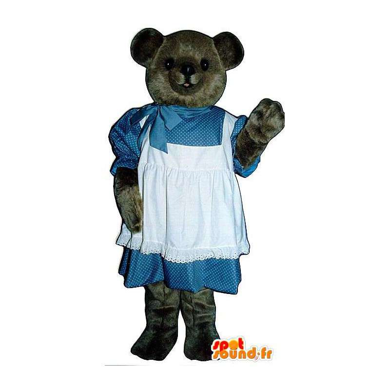 Mascote urso pardo vestido azul escuro e branco - MASFR006763 - mascote do urso