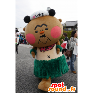 Mascotte de nounours, de panda, avec une robe verte poilue - MASFR25326 - Mascottes Yuru-Chara Japonaises