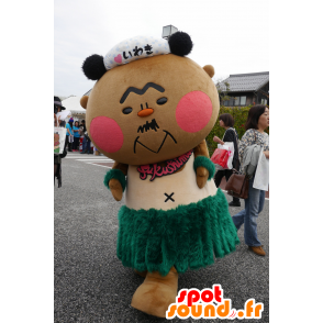 Mascot teddy, panda, with a hairy green dress - MASFR25326 - Yuru-Chara Japanese mascots