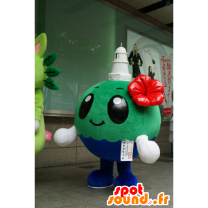 Round, blauwe en groene mascotte wereldbol met een vuurtoren - MASFR25327 - Yuru-Chara Japanse Mascottes