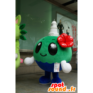 Tondo, blu e verde globo mascotte con un faro - MASFR25327 - Yuru-Chara mascotte giapponese