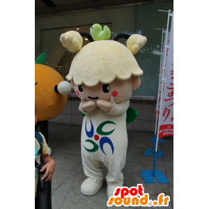 Gul og hvit blomst maskot, med en and på hodet - MASFR25328 - Yuru-Chara japanske Mascots