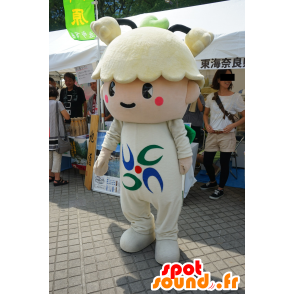 Mascotte de fleur jaune et blanche, avec un canard sur la tête - MASFR25328 - Mascottes Yuru-Chara Japonaises