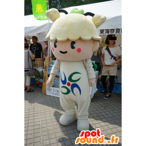Amarillo y blanco de la mascota de la flor con un pato en la cabeza - MASFR25328 - Yuru-Chara mascotas japonesas