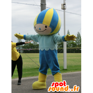Minamo maskot, blå och gul pojke, med badmössa - Spotsound