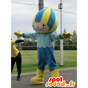 Minamo maskot, blå og gul dreng med svømmehætte - Spotsound