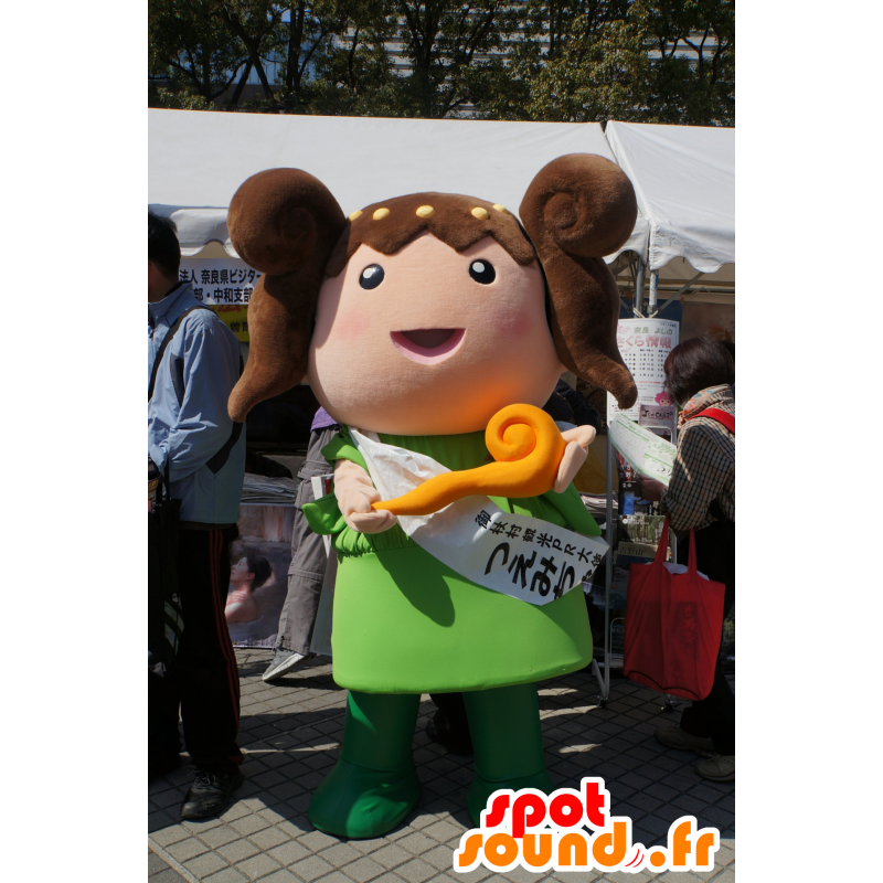 Mascotte de Tsuemichan, bonhomme avec des escargots marron et orange - MASFR25335 - Mascottes Yuru-Chara Japonaises