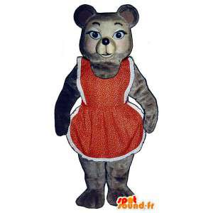 Hnědého medvěda maskota v červených a bílých šatech - MASFR006765 - Bear Mascot