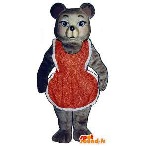 De mascote urso marrom no vestido vermelho e branco - MASFR006765 - mascote do urso