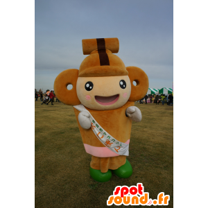 Mascot saca-rolhas marrom, gigante e sorrindo - MASFR25336 - Yuru-Chara Mascotes japoneses
