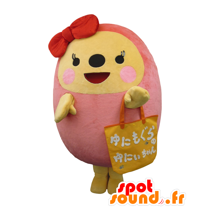Yuni-chans rosa maskot, rund och leende - Spotsound maskot