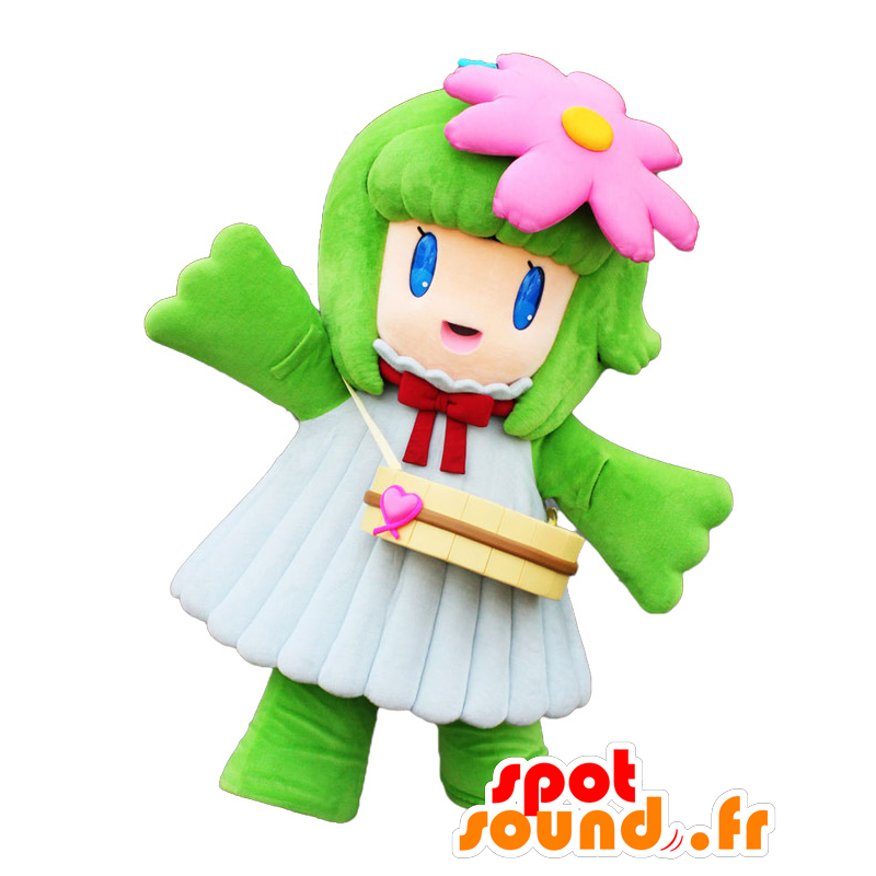 Mascot Awamichan, vihreä tyttö kukka päänsä päällä - MASFR25348 - Mascottes Yuru-Chara Japonaises