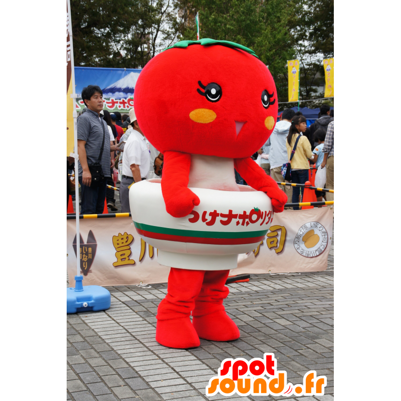 Mascot tomate vermelho, gigante, em uma tigela - MASFR25354 - Yuru-Chara Mascotes japoneses