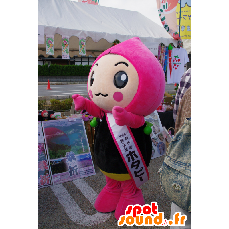 ゆるキャラマスコット日本人 の マスコットキャラクター、ピンク、黒と黄色 色変更 変化なし 切る L（180-190センチ） 製造前のスケッチ  (2D) 番号 服とは？ （写真にある場合） 番号 付属品 番号