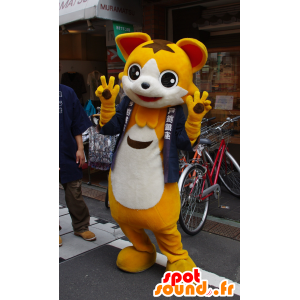 Togoshi maskot, gul, hvid og brun kat - Spotsound maskot kostume