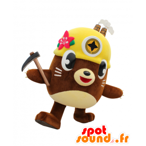 Tagatan mascot, brown beaver, with a helmet and a pickaxe - MASFR25359 - Yuru-Chara Japanese mascots
