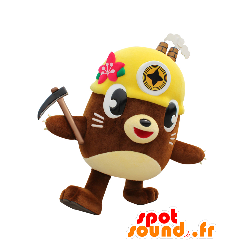 Mascot Tagatan, bruin castor, met een helm en een pikhouweel - MASFR25359 - Yuru-Chara Japanse Mascottes