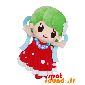 Mascotte de Yuririn, de fillette, en robe avec des cheveux verts - MASFR25361 - Mascottes Yuru-Chara Japonaises