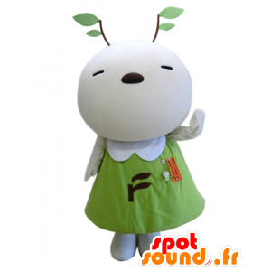 Mebaechan mascot, white teddy bear, dressed with leaves - MASFR25363 - Yuru-Chara Japanese mascots