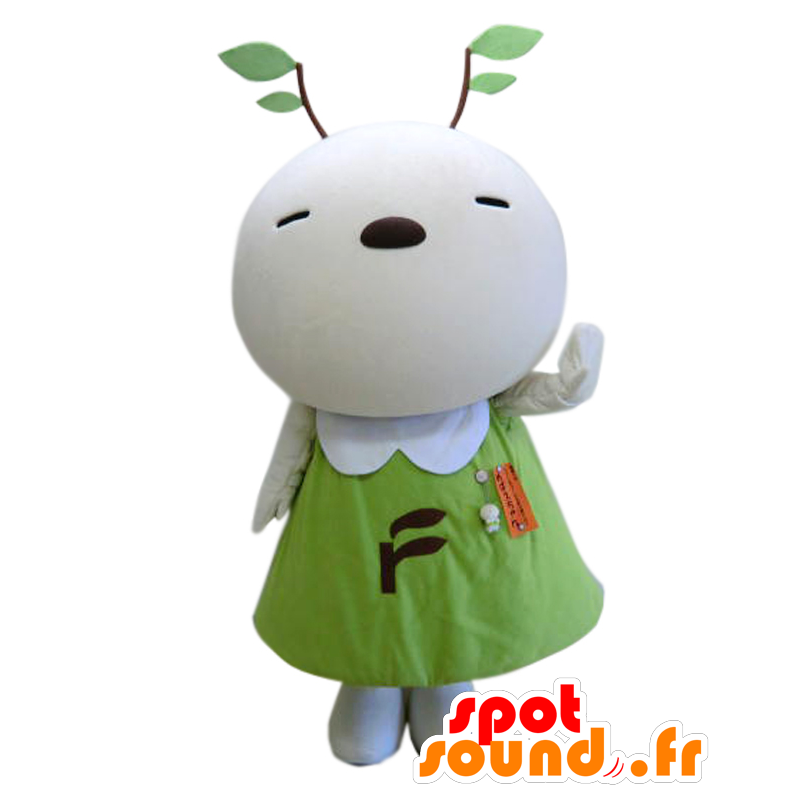 Mebaechan mascot, white teddy bear, dressed with leaves - MASFR25363 - Yuru-Chara Japanese mascots