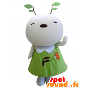 Mebaechan mascot, white teddy bear, dressed with leaves - MASFR25363 - Yuru-Chara Japanese mascots