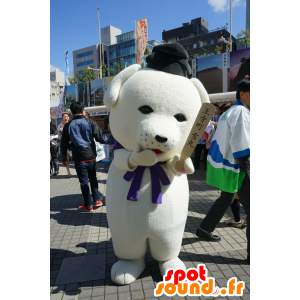 Mascotte de chien blanc, géant, avec un chapeau - MASFR25365 - Mascottes Yuru-Chara Japonaises
