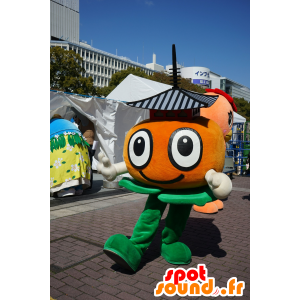 Mascot mandariini, clementine, oranssi ja vihreä - MASFR25366 - Mascottes Yuru-Chara Japonaises