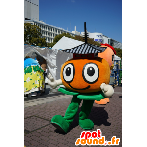 Mascote de tangerina, clémentine, laranja e verde