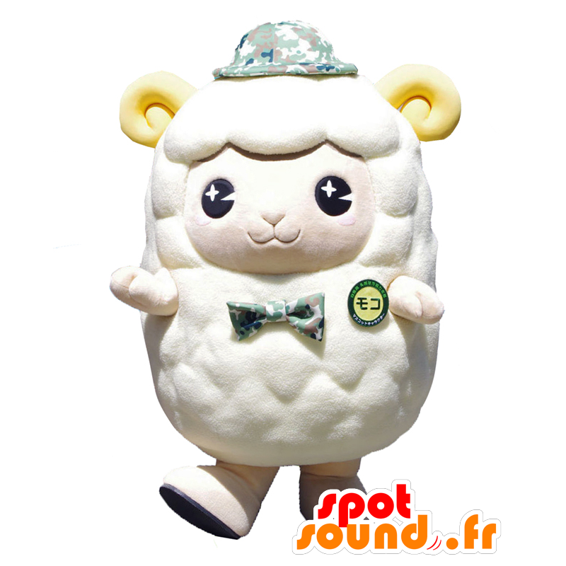 Mascot Moco, weiße Schafe mit gelben Hörnern - MASFR25367 - Yuru-Chara japanischen Maskottchen