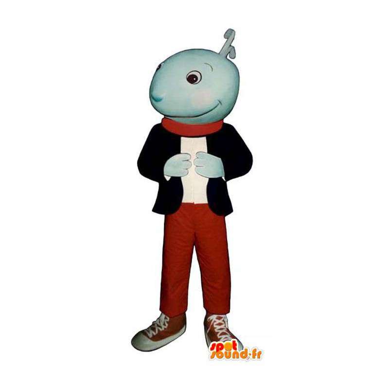 Mascotte d'insecte bleu en tenue noire, rouge et blanche - MASFR006770 - Mascottes Insecte