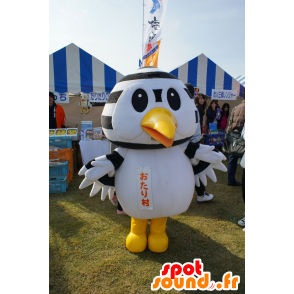 Mascot musta lintu, valkoinen ja keltainen, erittäin söpö ja alkuperäinen - MASFR25372 - Mascottes Yuru-Chara Japonaises