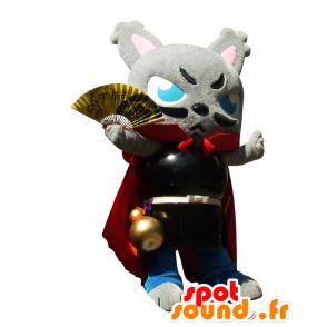 Maskot Nobusama, grå samurai-katt, mycket majestätisk -