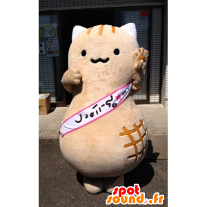 Mascotte de Pinyattsu, chat beige et blanc, avec des griffures - MASFR25376 - Mascottes Yuru-Chara Japonaises