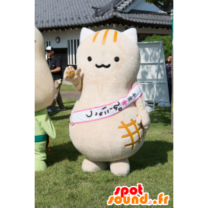 Mascotte de Pinyattsu, chat beige et blanc, avec des griffures - MASFR25376 - Mascottes Yuru-Chara Japonaises