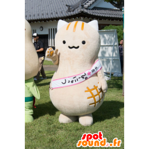 Mascot Pinyattsu, beige ja valkoinen kissa naarmuja - MASFR25376 - Mascottes Yuru-Chara Japonaises