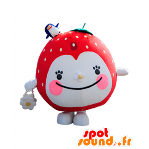 Mascotte fragola rosso e bianco, gigante e sorridente - MASFR25377 - Yuru-Chara mascotte giapponese