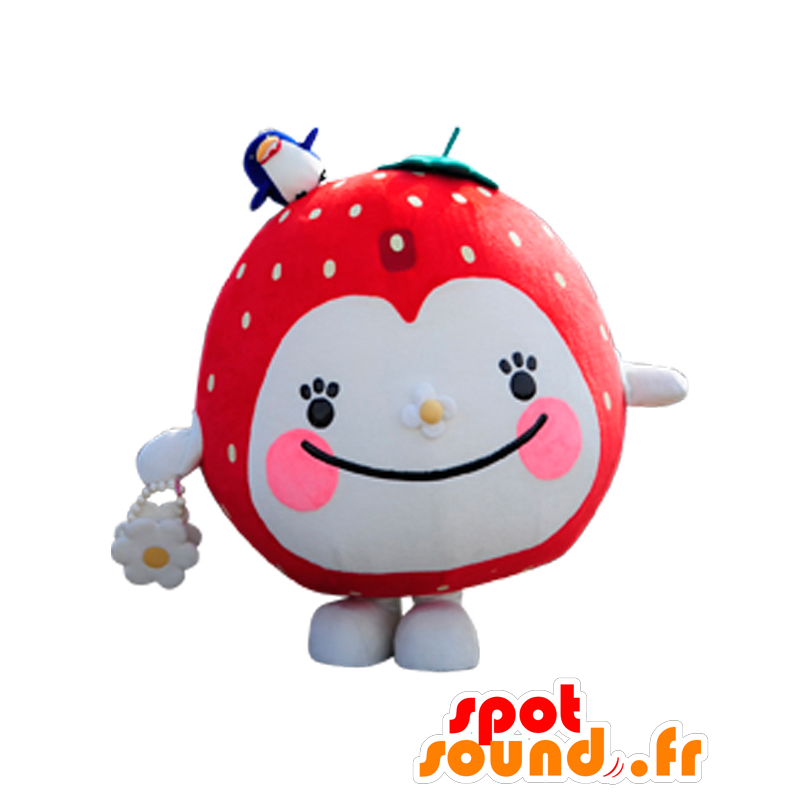 Mascot rode en witte aardbei, reus en glimlachen - MASFR25377 - Yuru-Chara Japanse Mascottes