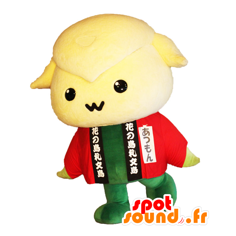 Mascota Atsumon, ovejas amarillo y verde con una túnica roja - MASFR25380 - Yuru-Chara mascotas japonesas