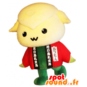 Mascota Atsumon, ovejas amarillo y verde con una túnica roja - MASFR25380 - Yuru-Chara mascotas japonesas