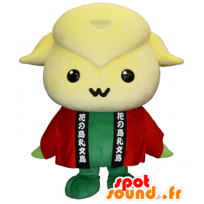 Mascot Atsumon, geel en groen schapen, met een rode mantel - MASFR25380 - Yuru-Chara Japanse Mascottes