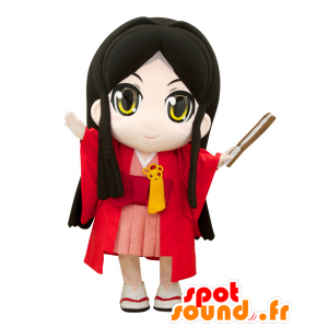 Suwahime maskot, japansk brunettflicka, i röd outfit -