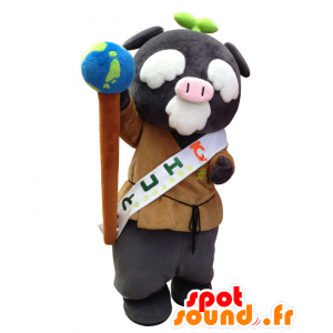 Mascot Ecoton, harmaa sika, vanhus maailmankartalle - MASFR25386 - Mascottes Yuru-Chara Japonaises