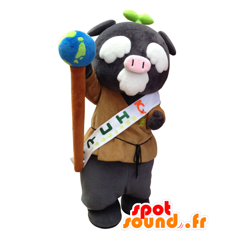 Ecoton mascot, gray pig, old man with a world map - MASFR25386 - Yuru-Chara Japanese mascots