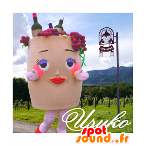 Mascot señorita Usuko, cesta con uvas y botellas - MASFR25387 - Yuru-Chara mascotas japonesas