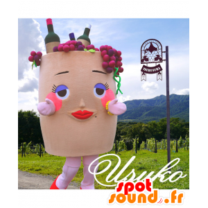 Mascot Miss Usuko, kori viinirypäleet ja pullot - MASFR25387 - Mascottes Yuru-Chara Japonaises