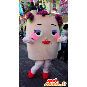 Mascot Miss Usuko, kori viinirypäleet ja pullot - MASFR25387 - Mascottes Yuru-Chara Japonaises